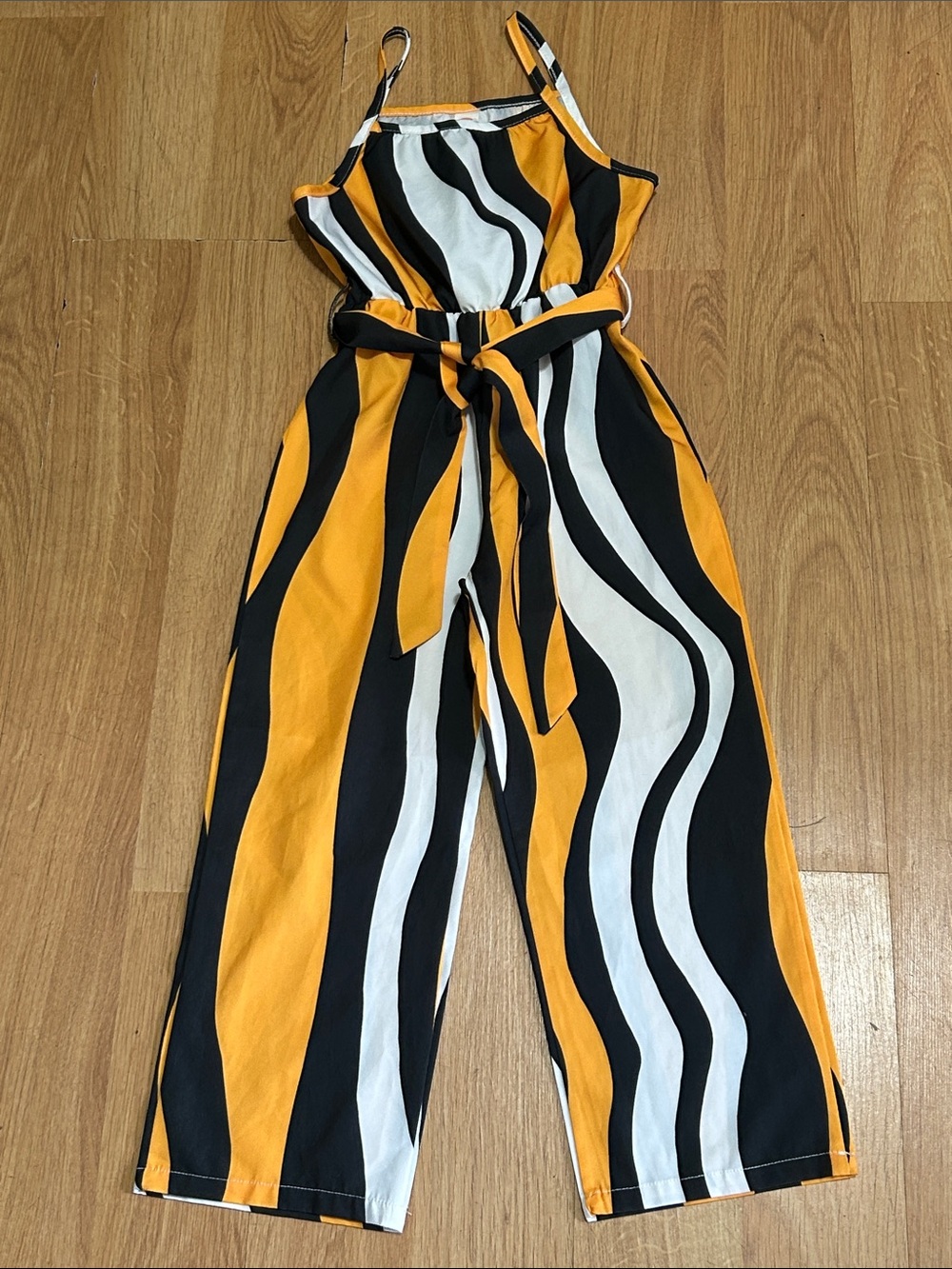 Girls Striped Wide-Leg Jumpsuit - Mustard/Black/White Size 110/4-5